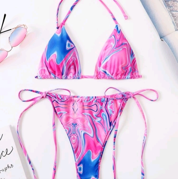 Swirl Pink and Blue Bikini - Picture 1 of 6